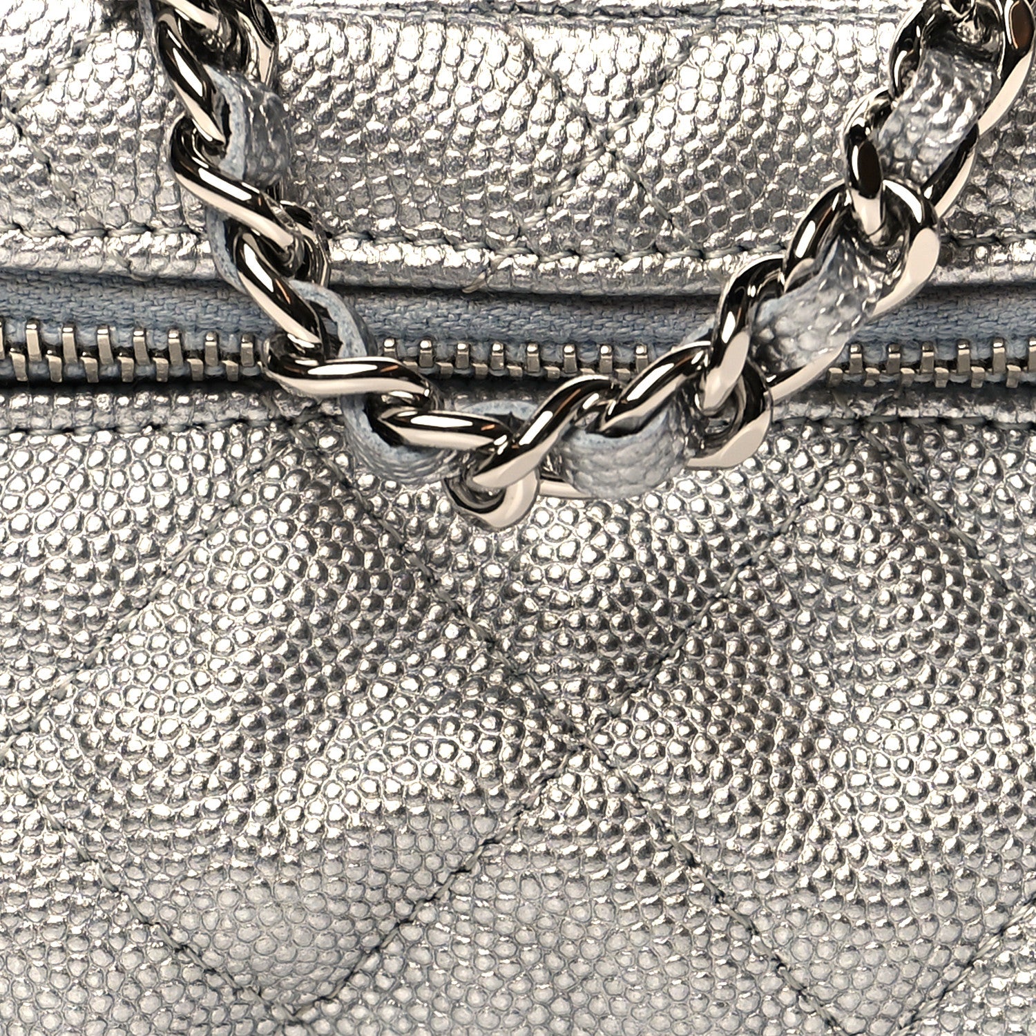Chanel Metallic Caviar Quilted Mini Top Handle Vanity With Chain Silver 8 of 11
