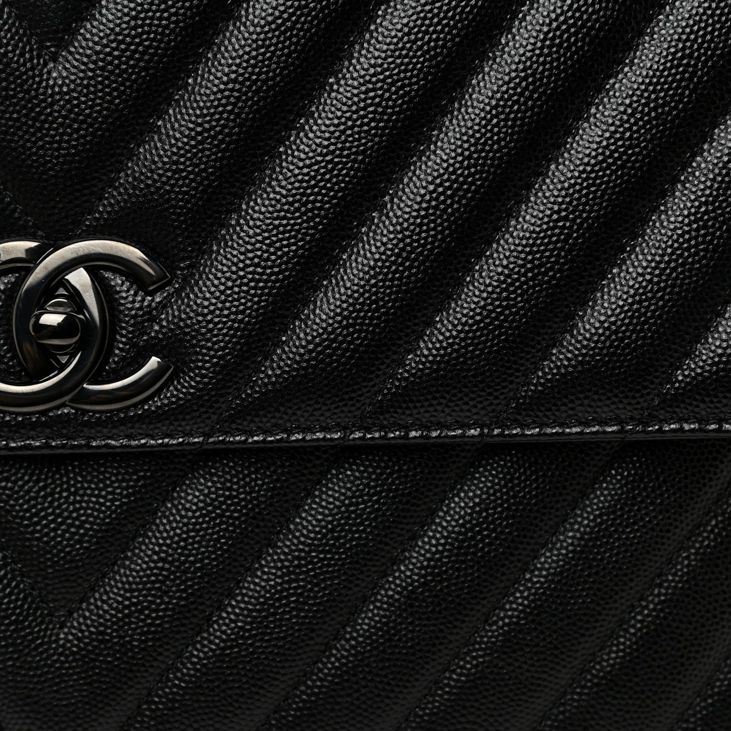 Caviar Chevron Quilted Medium Coco Handle Flap So Black