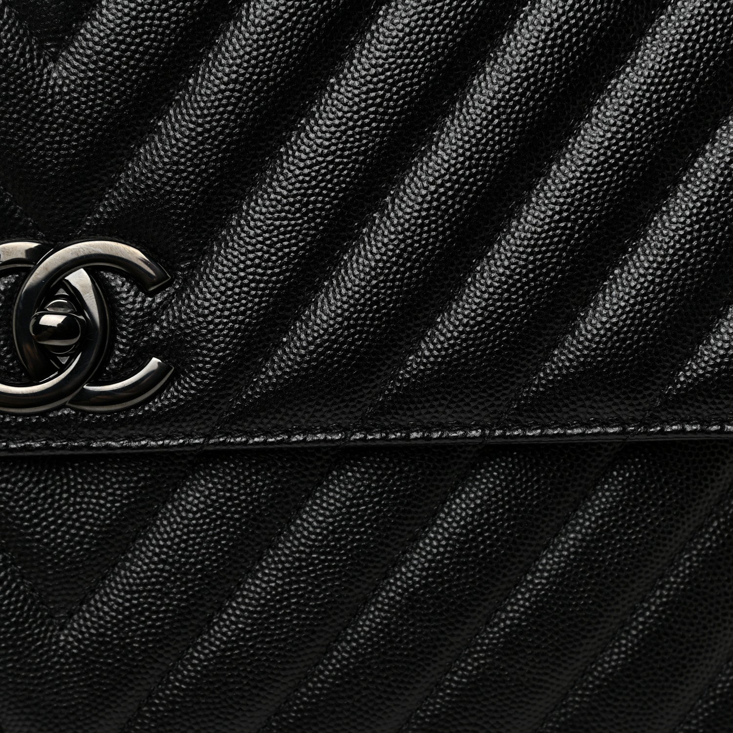 Chanel Caviar Chevron Quilted Medium Coco Handle Flap So Black 8 of 13