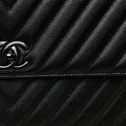 Chanel Caviar Chevron Quilted Medium Coco Handle Flap So Black 8 of 13