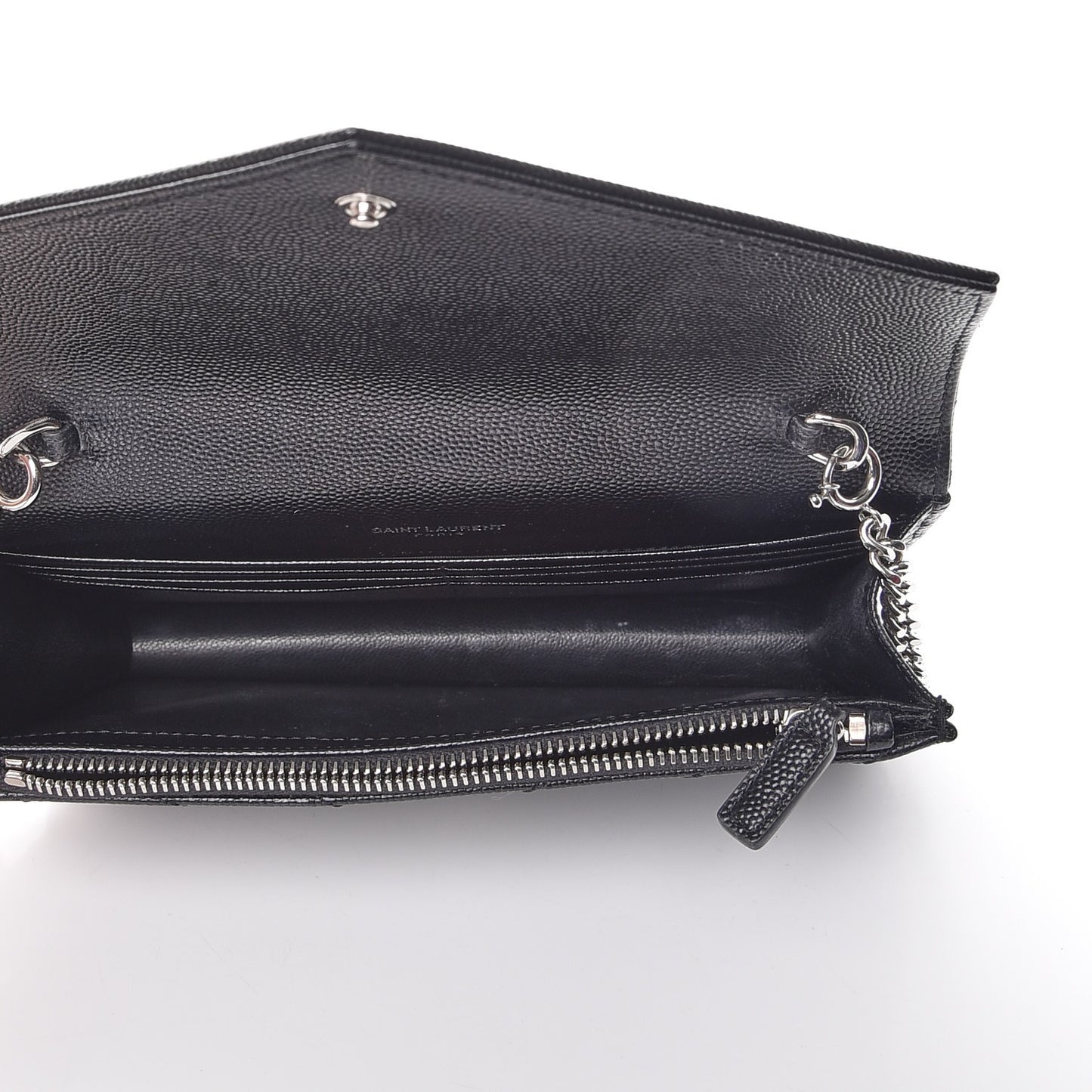 Grain De Poudre Matelasse Chevron Monogram Envelope Chain Wallet Black