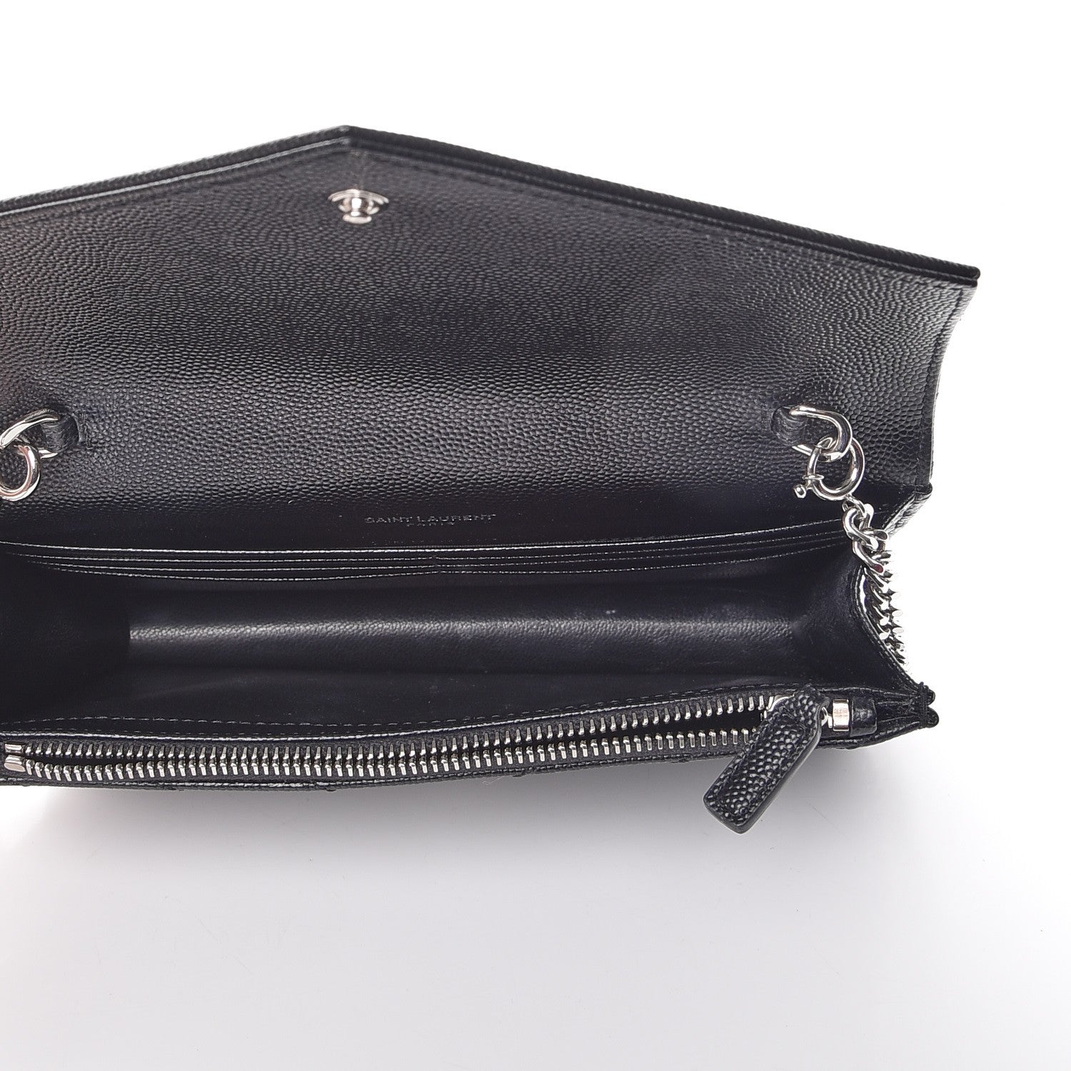 Saint Laurent Grain De Poudre Matelasse Chevron Monogram Envelope Chain Wallet Black 5 of 10