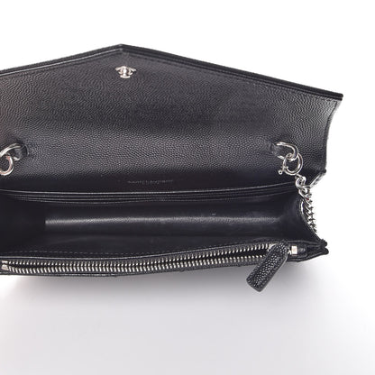 Saint Laurent Grain De Poudre Matelasse Chevron Monogram Envelope Chain Wallet Black 5 of 10