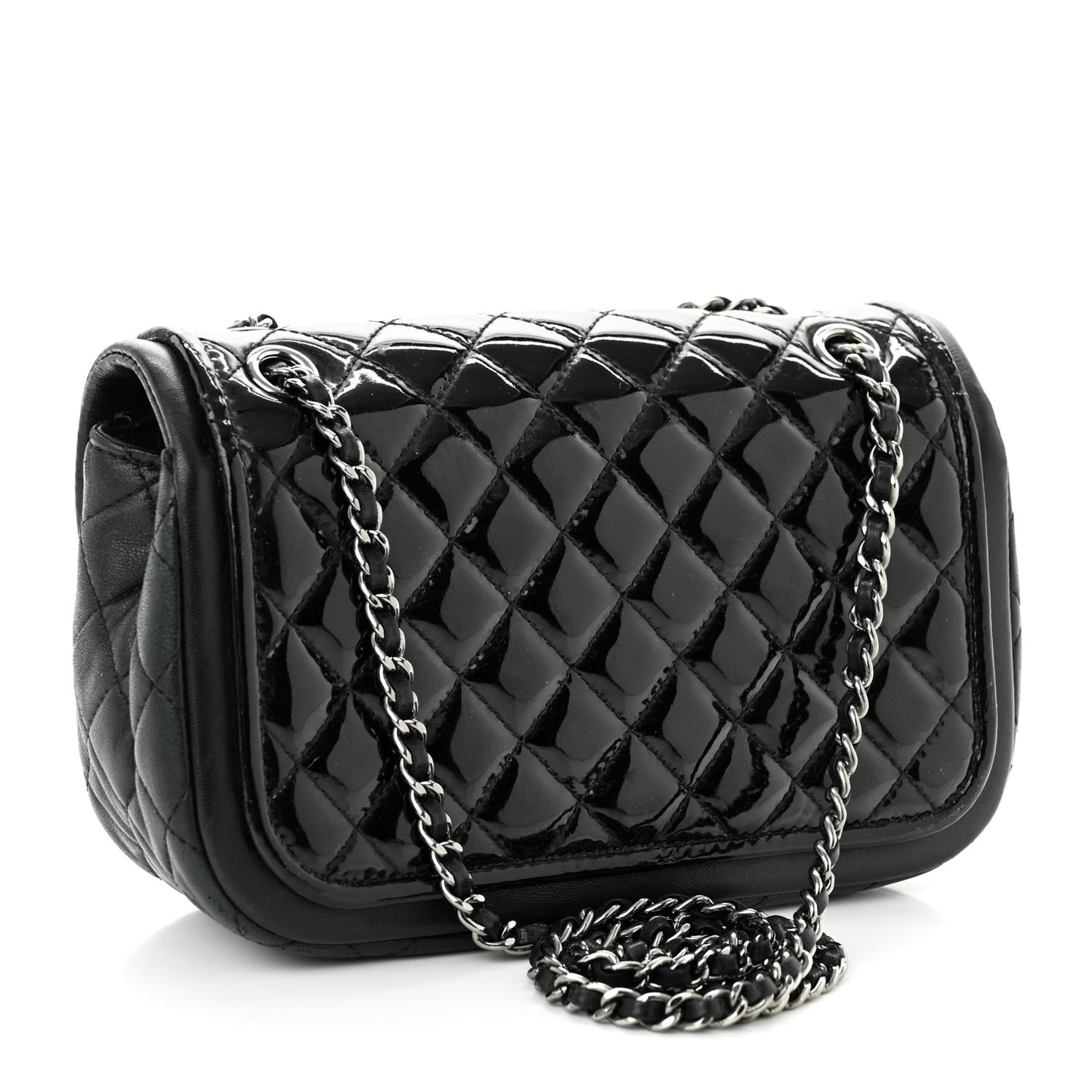 Lambskin Patent Quilted Twist Mini Flap Black