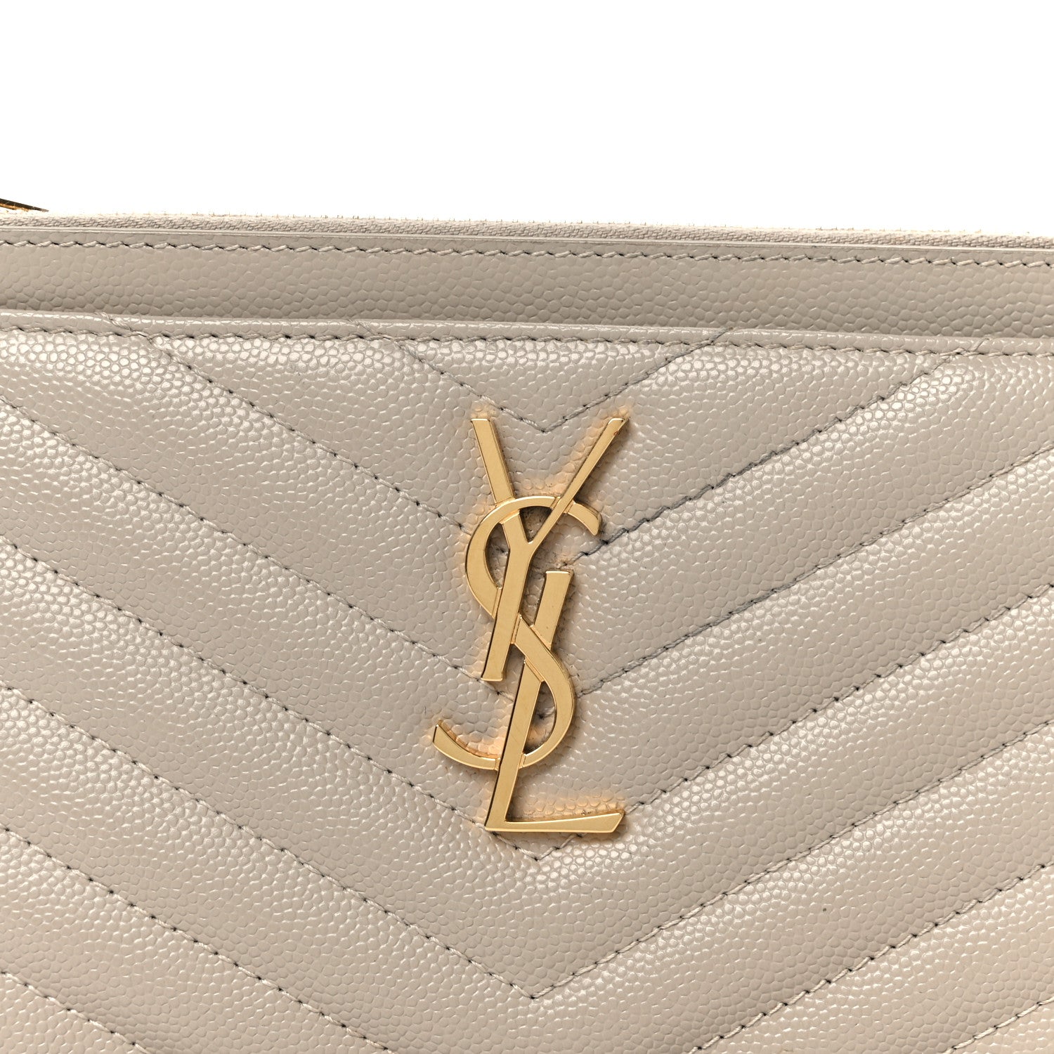 Saint Laurent Grain De Poudre Chevron Monogram Bill Pouch Sea Salt 8 of 9