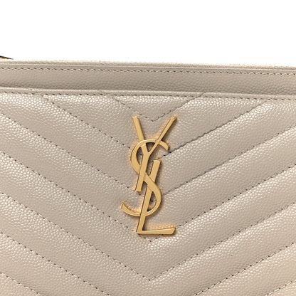 Saint Laurent Grain De Poudre Chevron Monogram Bill Pouch Sea Salt 8 of 9