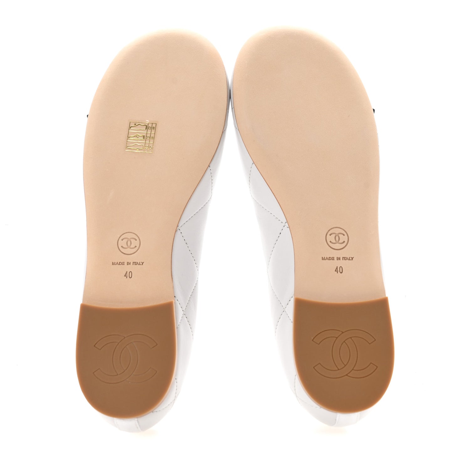 Lambskin Quilted CC Cambon Ballet Flats 40 White Black