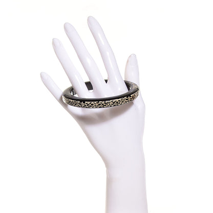 Chanel Laser Etched Floral Resin Narrow Bangle Black 2 of 4