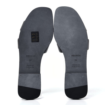 Hermes Box Calfskin Oran Sandals 39 Black 5 of 6