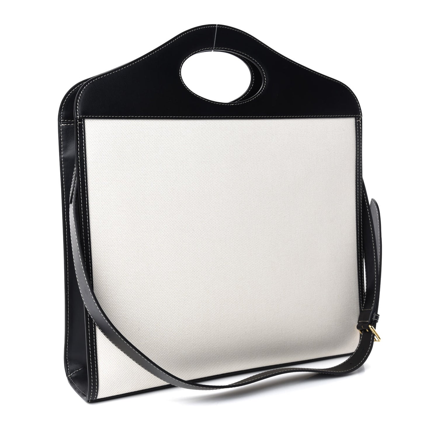 Canvas Smooth Calfskin Two Tone Medium Pocket Bag Natural Black
