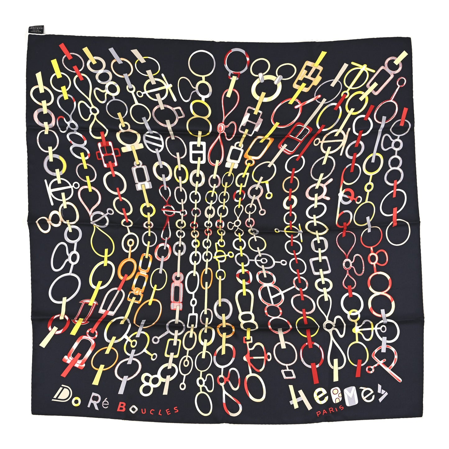 Silk Do Re Boucles Scarf 90 Black Rouge Jaune