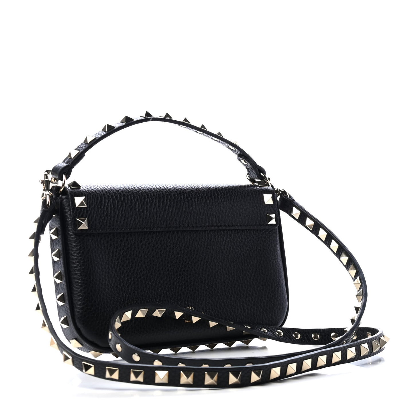 Grainy Calfskin Rockstud Crossbody Pouch Black