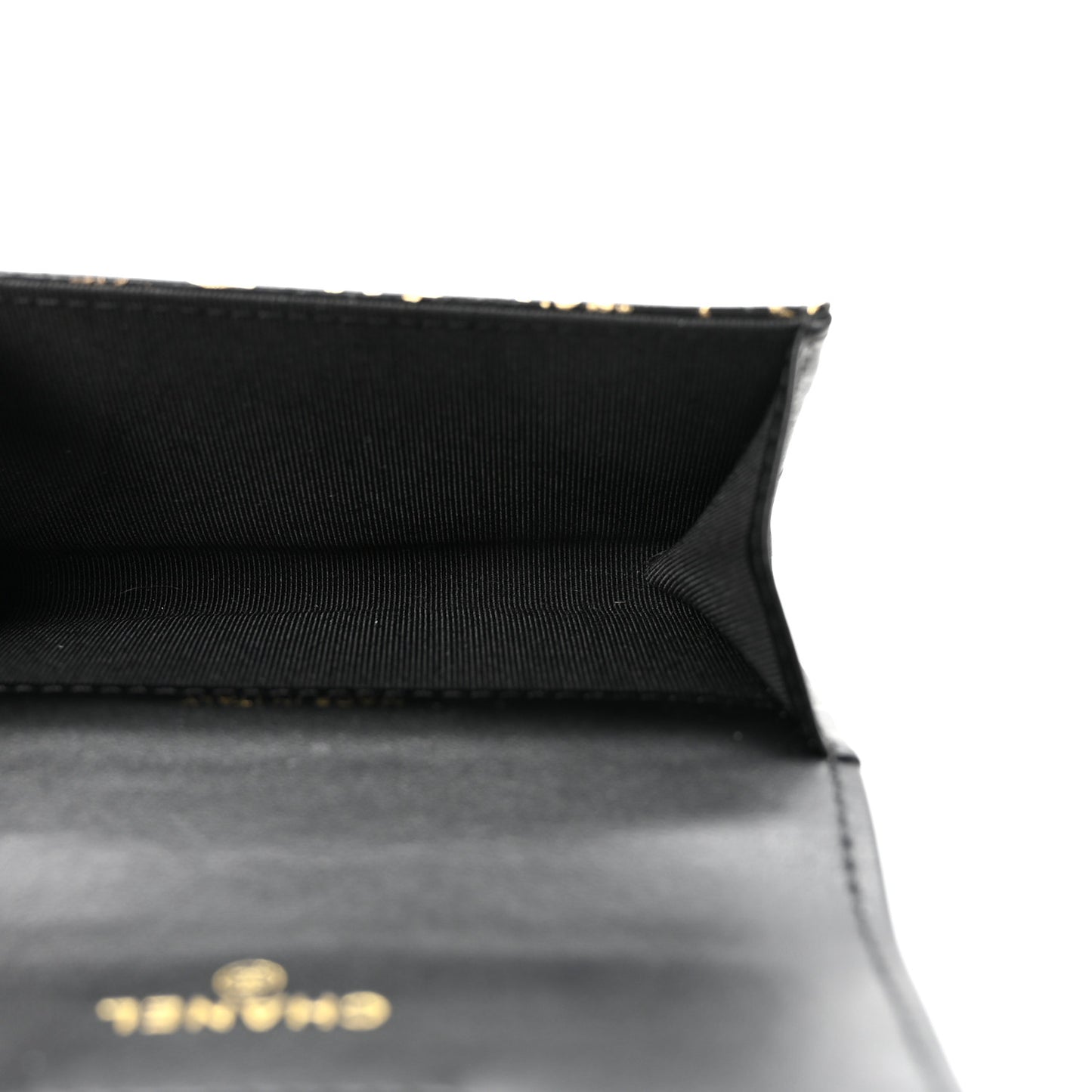 Calfskin Crocodile Embossed Graffiti 2.55 Cocodile Reissue Flap Card Holder Black Gold Black Gold