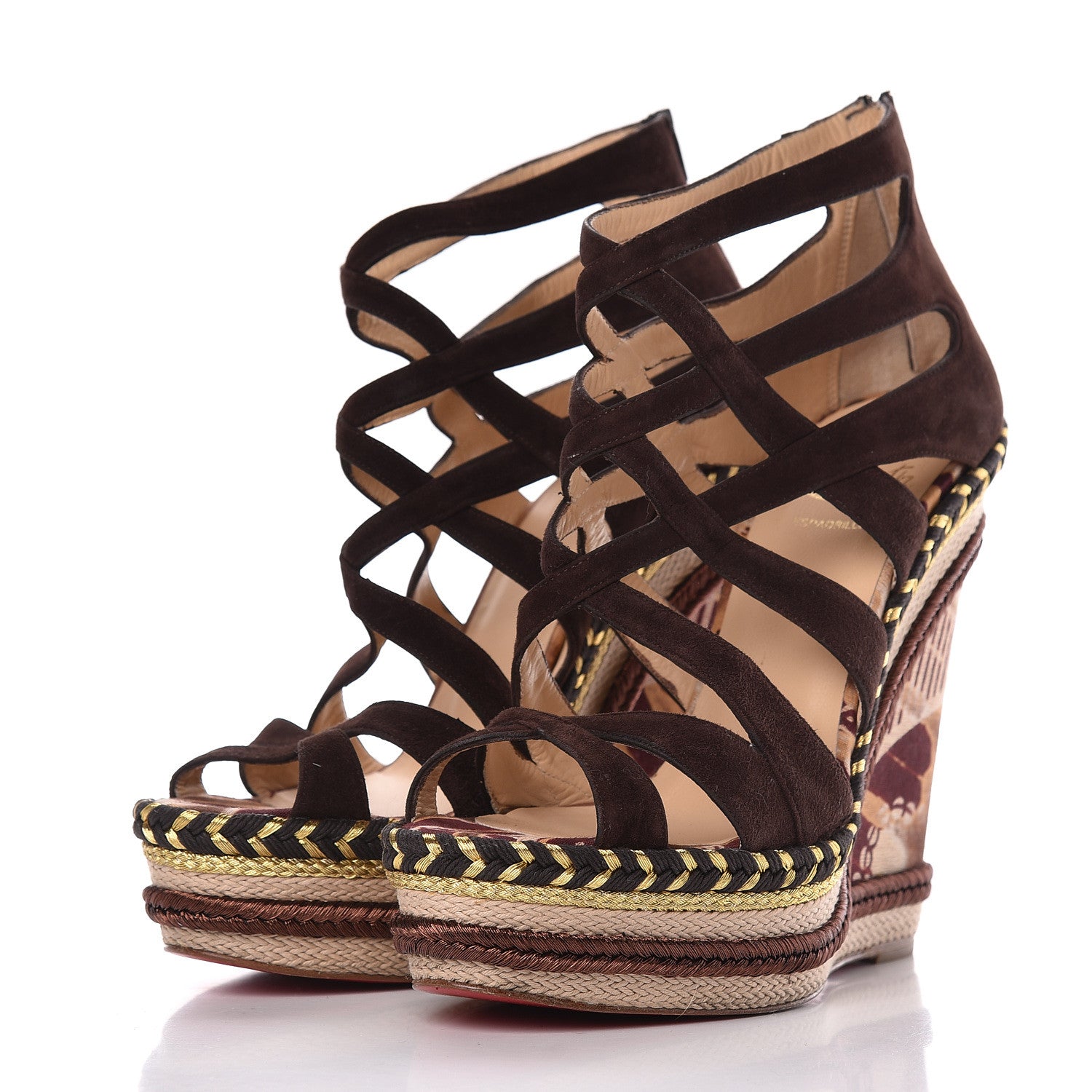 Christian Louboutin Suede Tosca 140 Platform Wedge Sandals 38 Chocolate 3 of 16