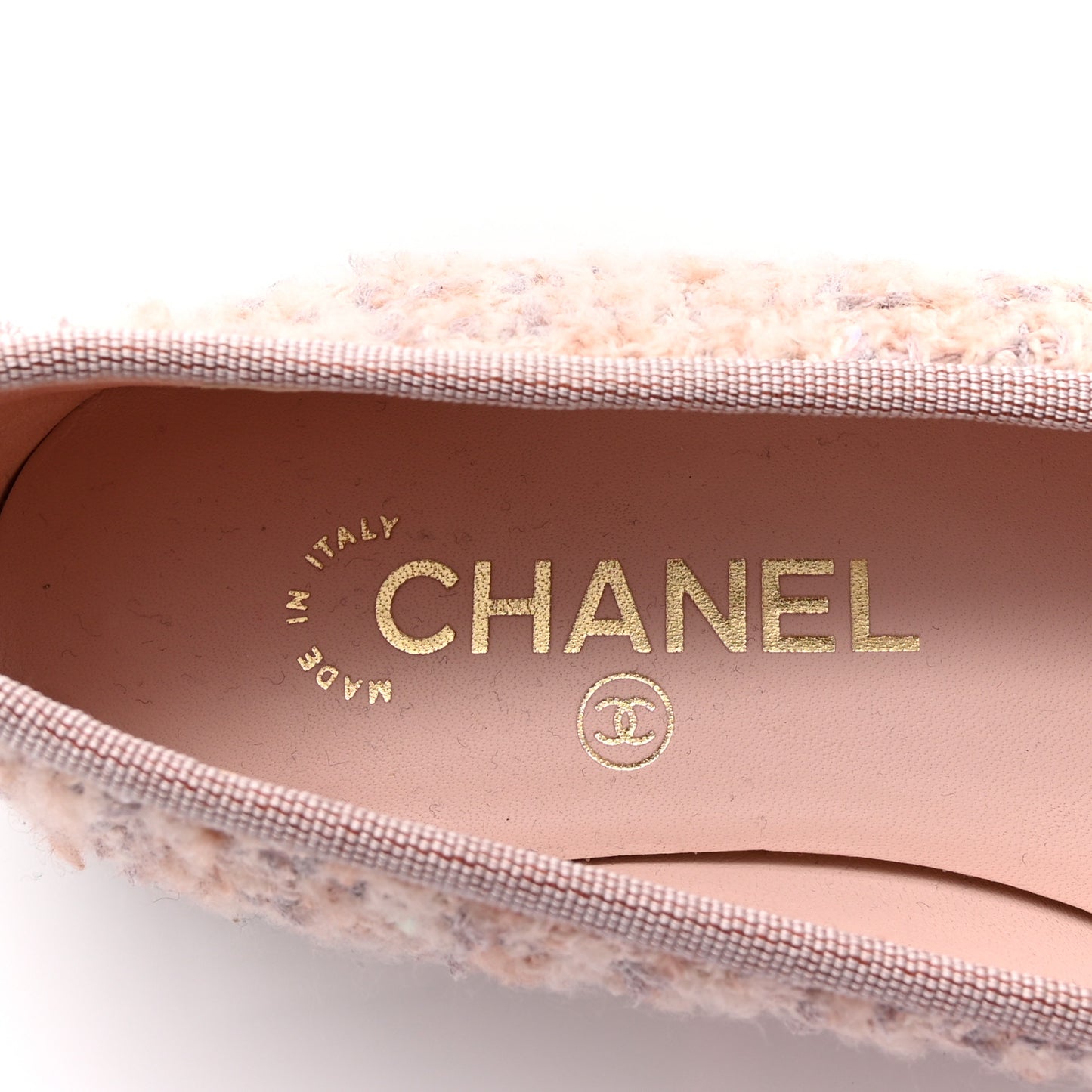 Glittered Tweed Grosgrain Cap Toe CC Ballerina Flats 36.5 Light Pink Beige Ecru Black