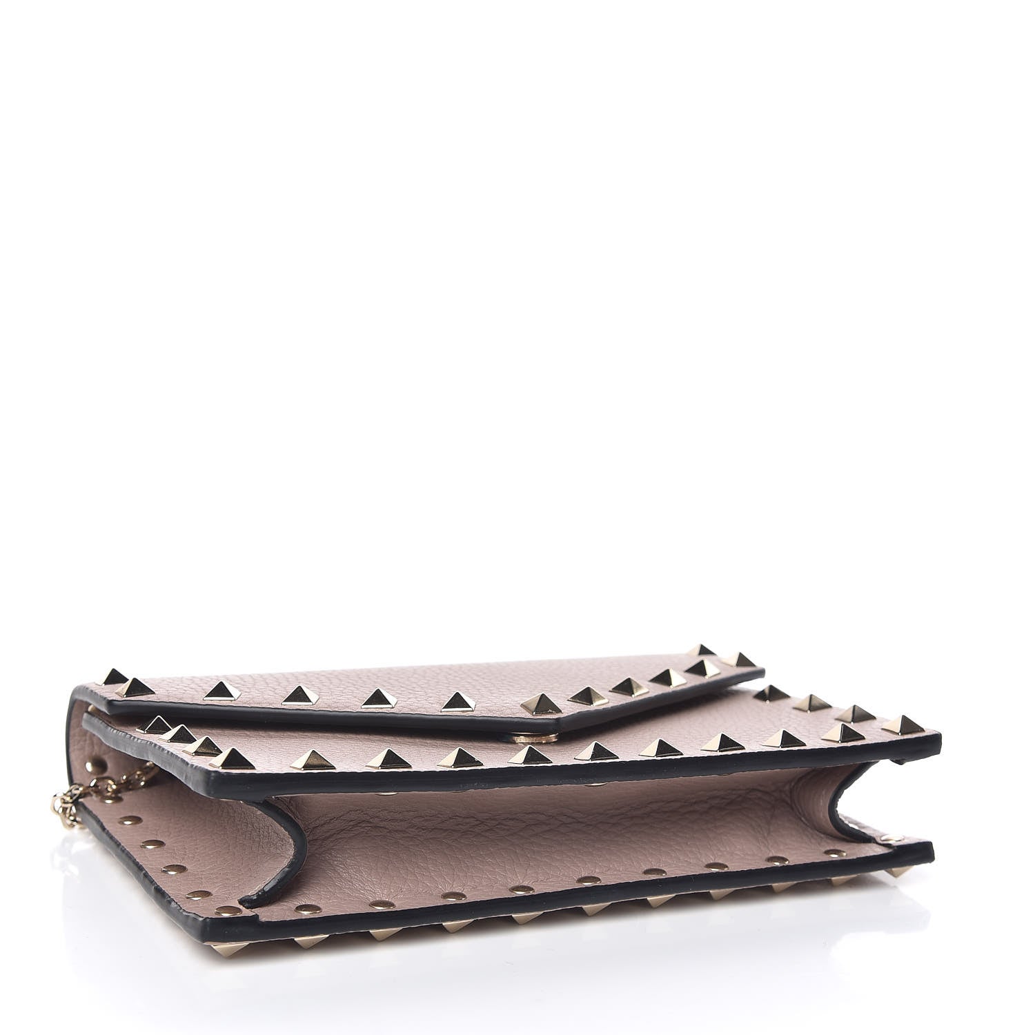 Valentino Garavani Pebbled Calfskin Rockstud Envelope Wallet on Chain Poudre 4 of 8