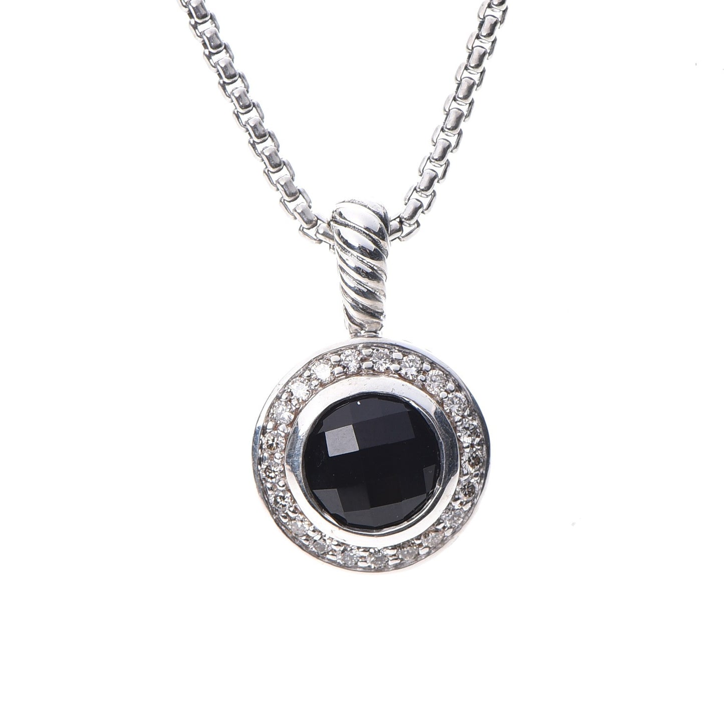 Sterling Silver Diamond Black Onyx 8mm Petite Cerise Pendant Cable Necklace