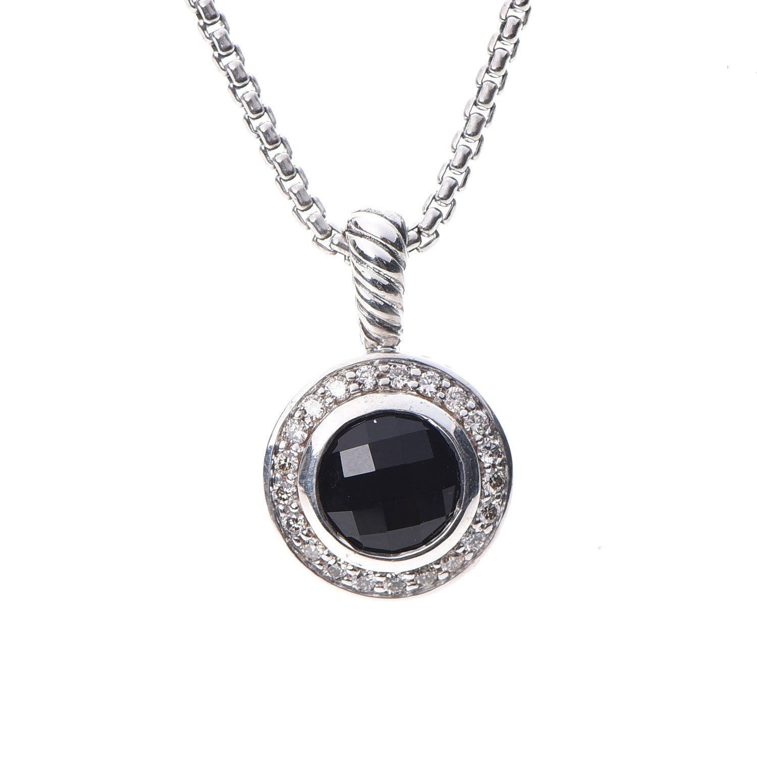 David Yurman Sterling Silver Diamond Black Onyx 8mm Petite Cerise Pendant Cable Necklace 4 of 6