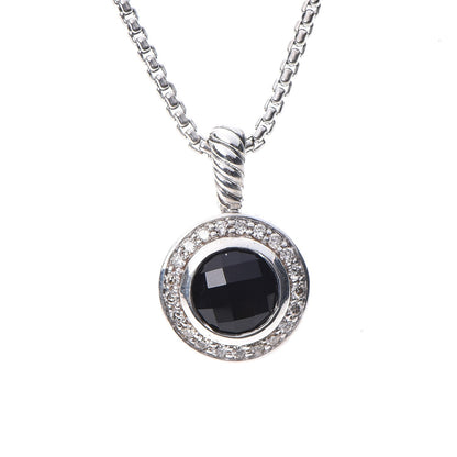 David Yurman Sterling Silver Diamond Black Onyx 8mm Petite Cerise Pendant Cable Necklace 4 of 6