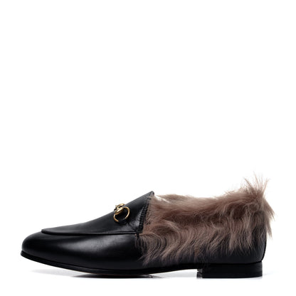 Gucci Malaga Kid Fur Womens Jordaan Loafers 38 Black Natural 1 of 10
