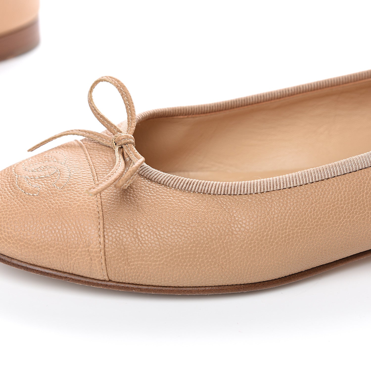 Chanel Caviar CC Cap Toe Ballerina Flats 38 Beige 9 of 9