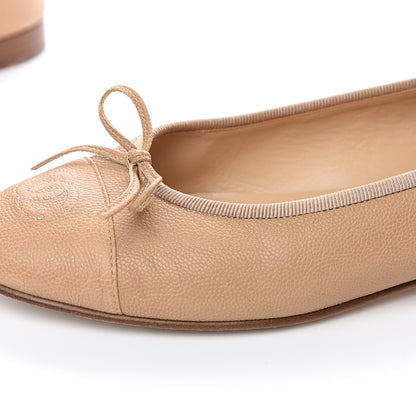 Chanel Caviar CC Cap Toe Ballerina Flats 38 Beige 9 of 9