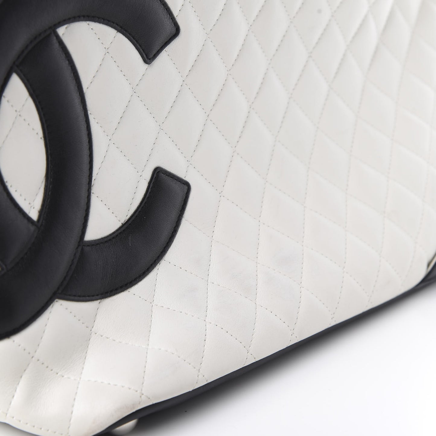 Calfskin Quilted Large Cambon Tote White Black