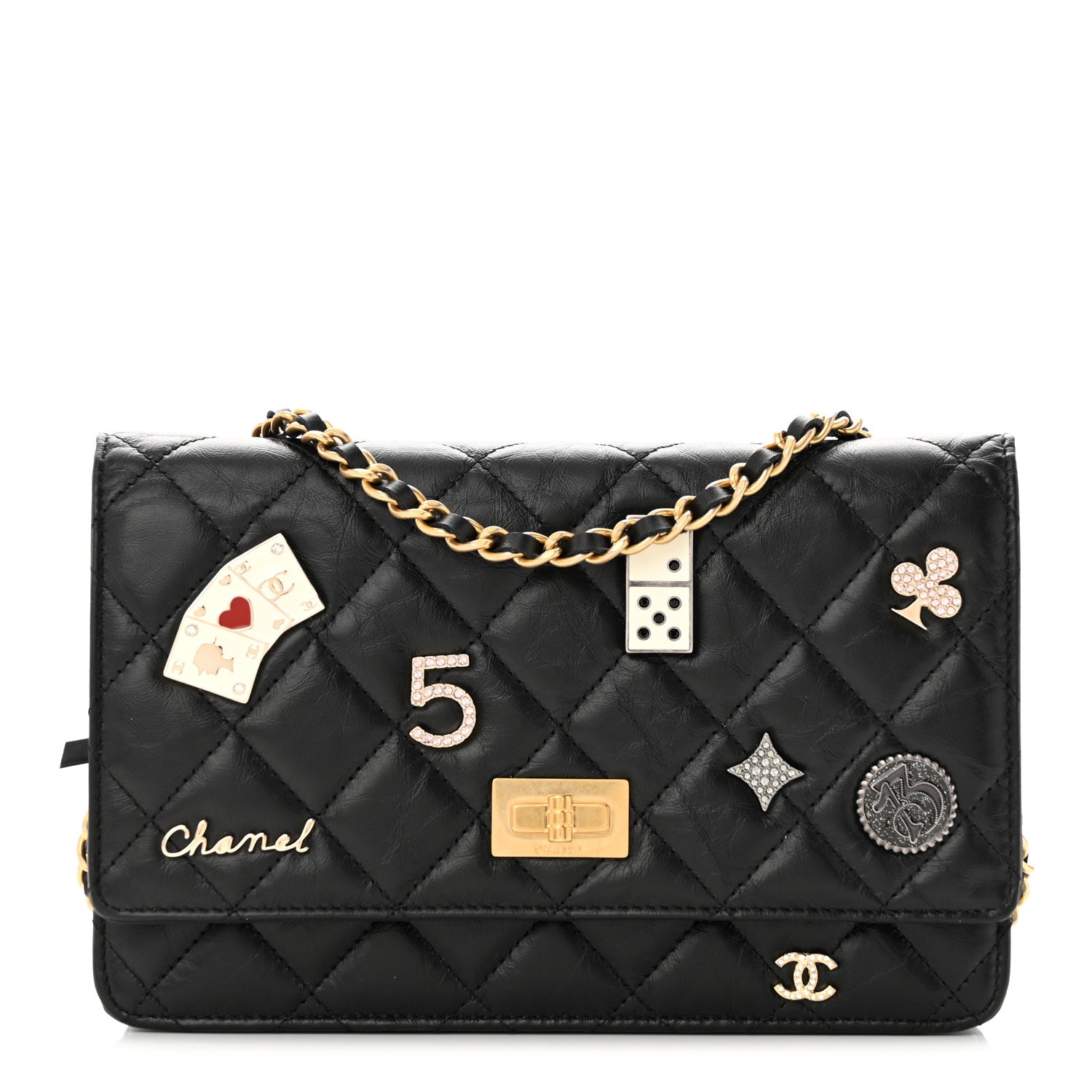 Chanel Aged Calfskin Lucky Charms Casino 2.55 Reissue Wallet on Chain WOC Black 1 of 15