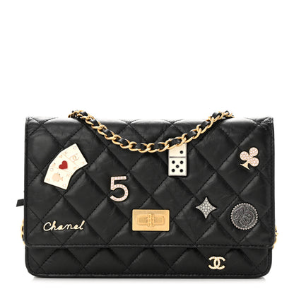 Chanel Aged Calfskin Lucky Charms Casino 2.55 Reissue Wallet on Chain WOC Black 1 of 15