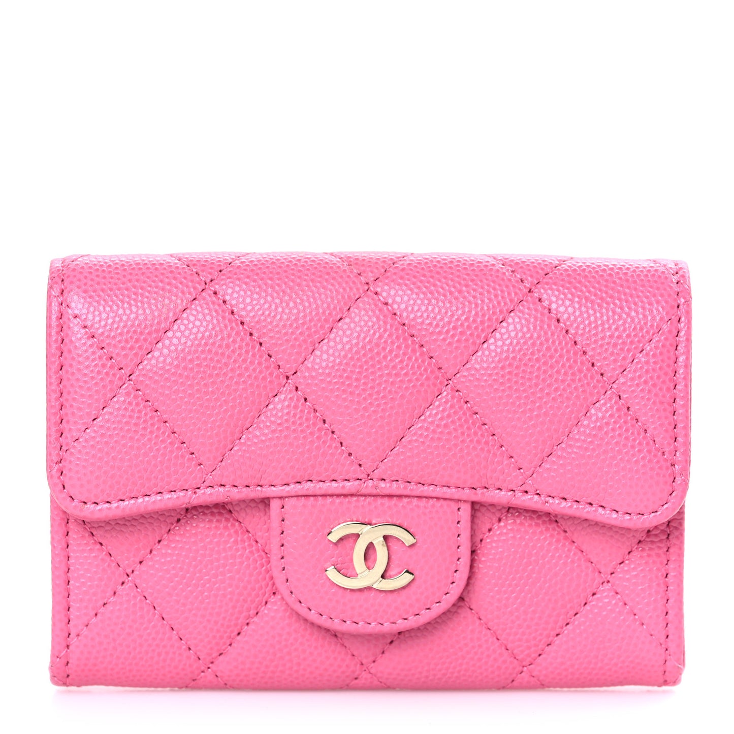 Caviar Quilted Flap Card Holder Wallet Pink