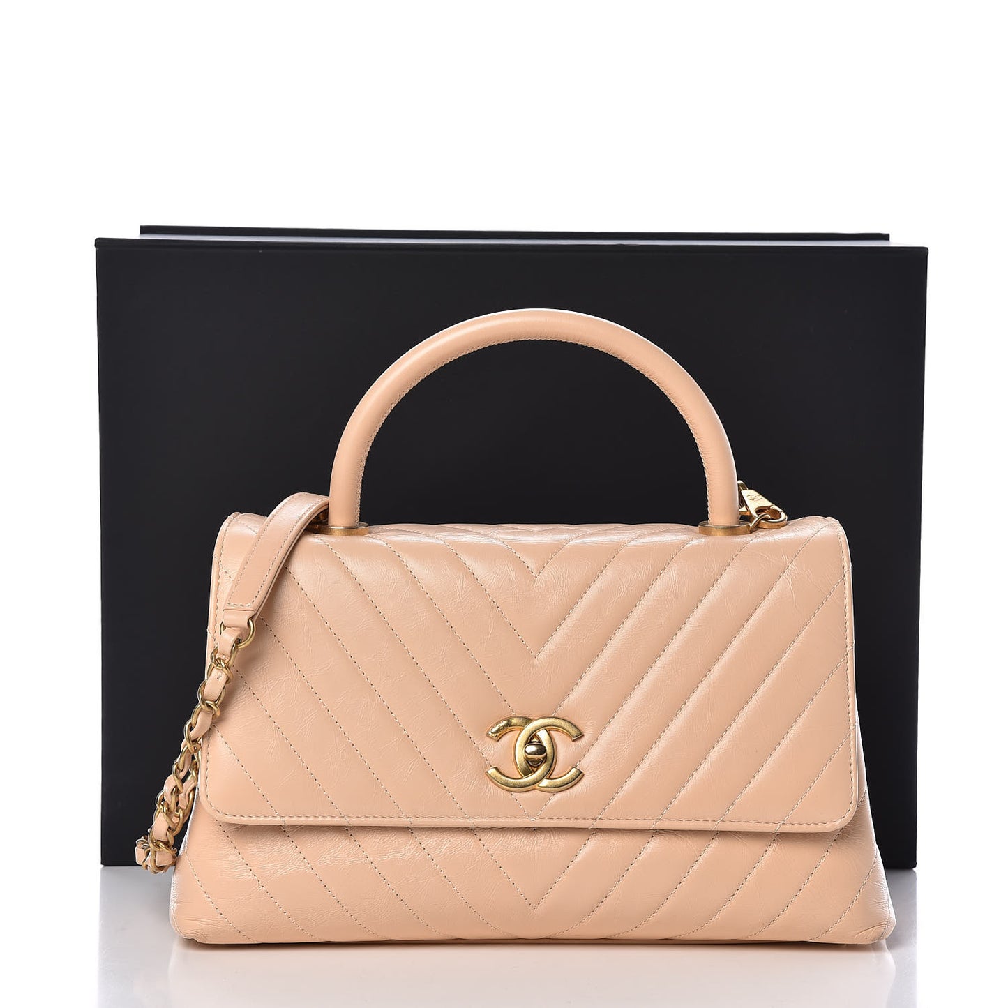 Calfskin Chevron Quilted Small Coco Handle Flap Light Beige