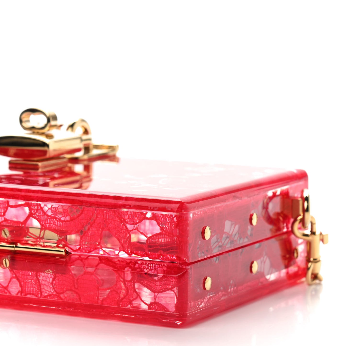 Plexiglass Lace Dolce Box Clutch Red