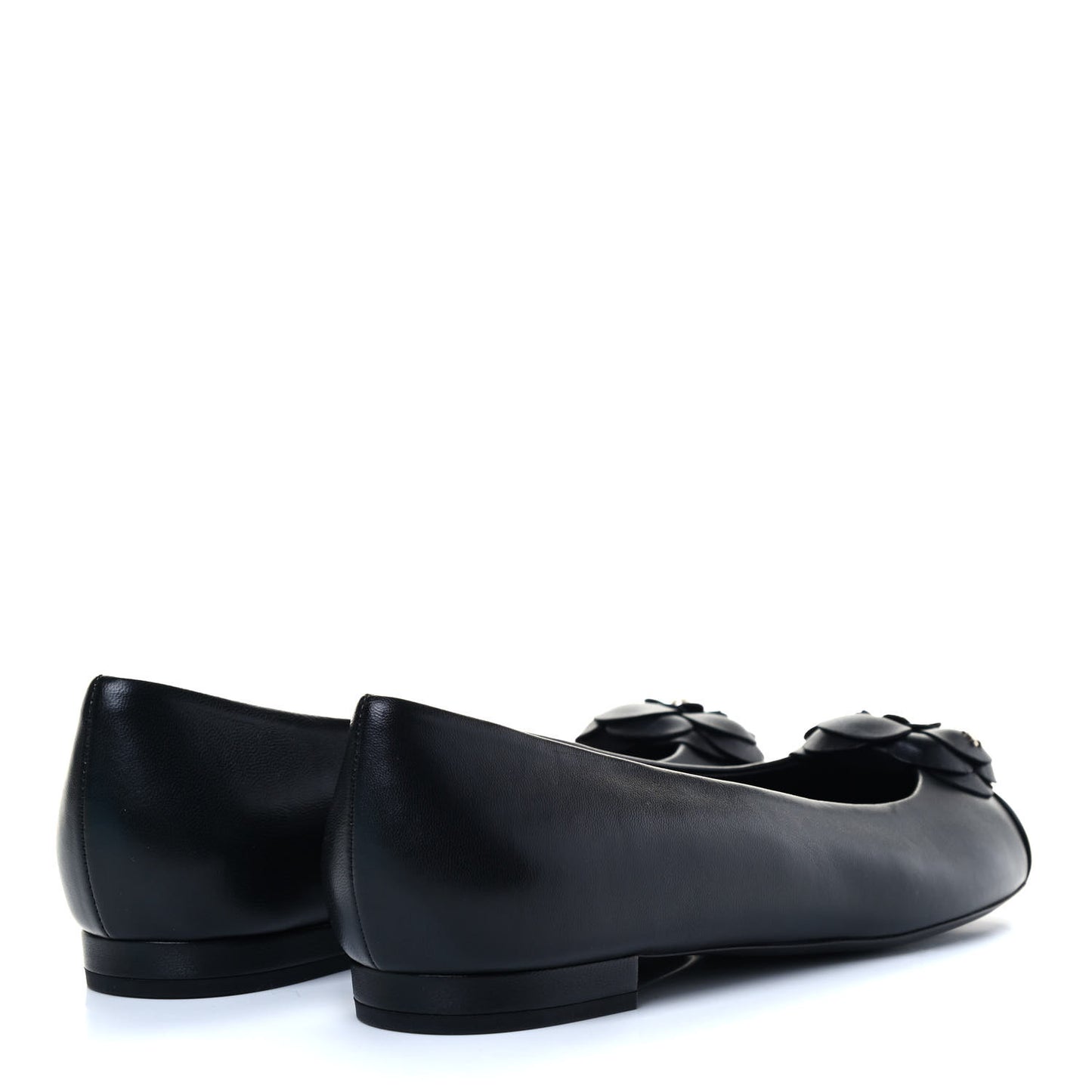 Lambskin Patent Cap Toe Camellia Ballerina Flats 38.5 Black