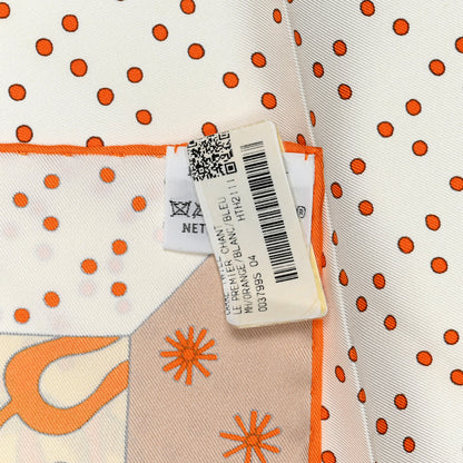 Hermes Silk Le Premier Chant Scarf 90 Orange White Bleu 5 of 5