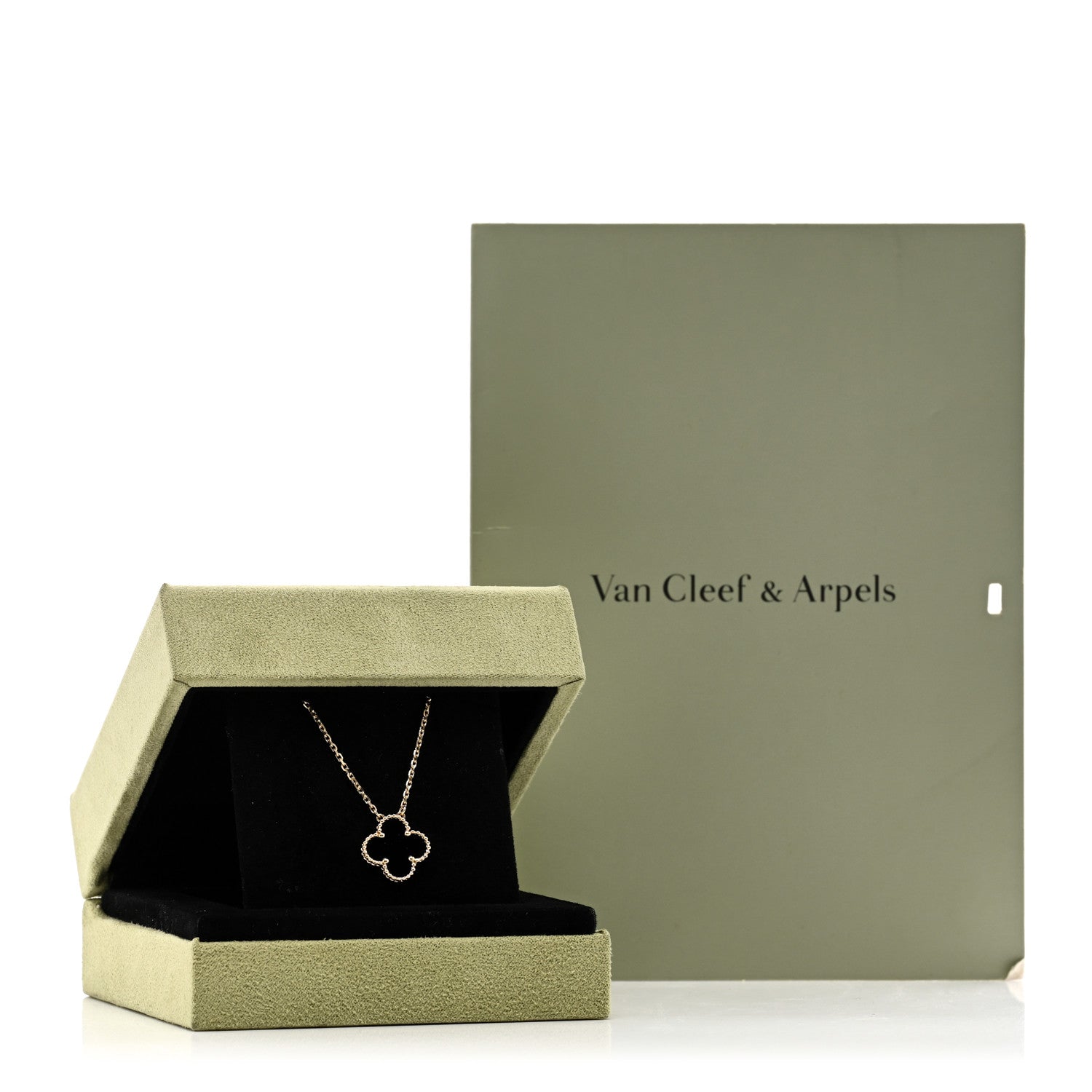 Van Cleef & Arpels 18K Yellow Gold Black Onyx Vintage Alhambra Pendant Necklace 5 of 5