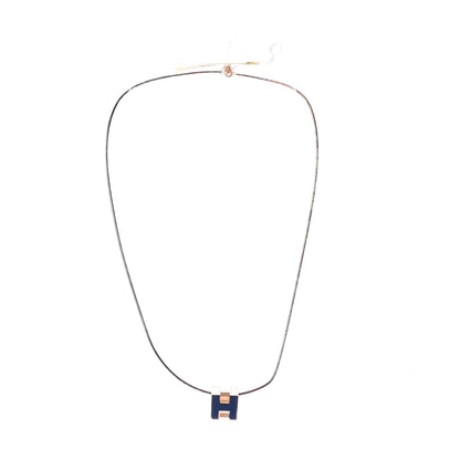Hermes Rose Gold Lacquered Cage d'H Pendant Necklace Marine 3 of 11