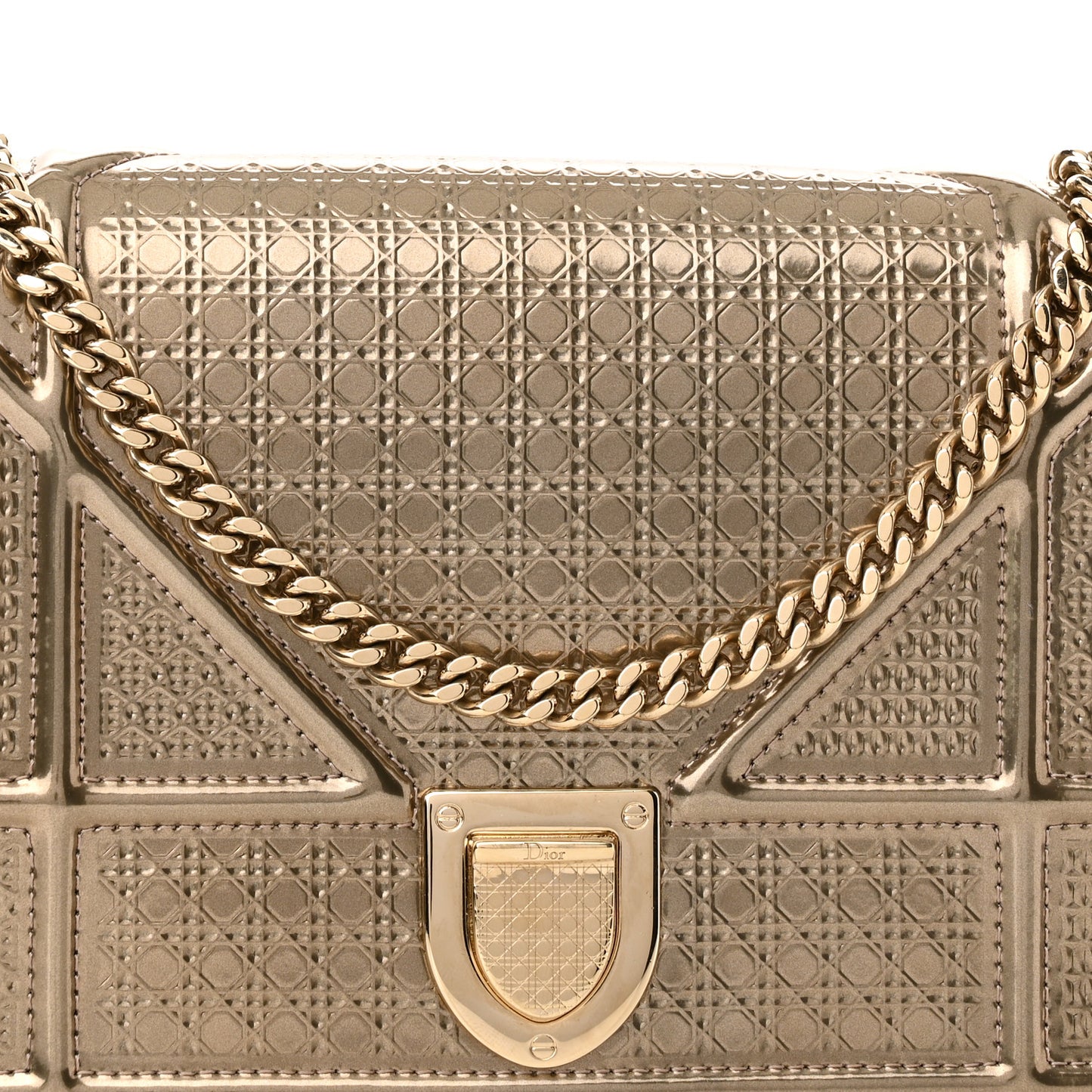 Metallic Patent Micro-Cannage Diorama Wallet on Chain Pouch Gold