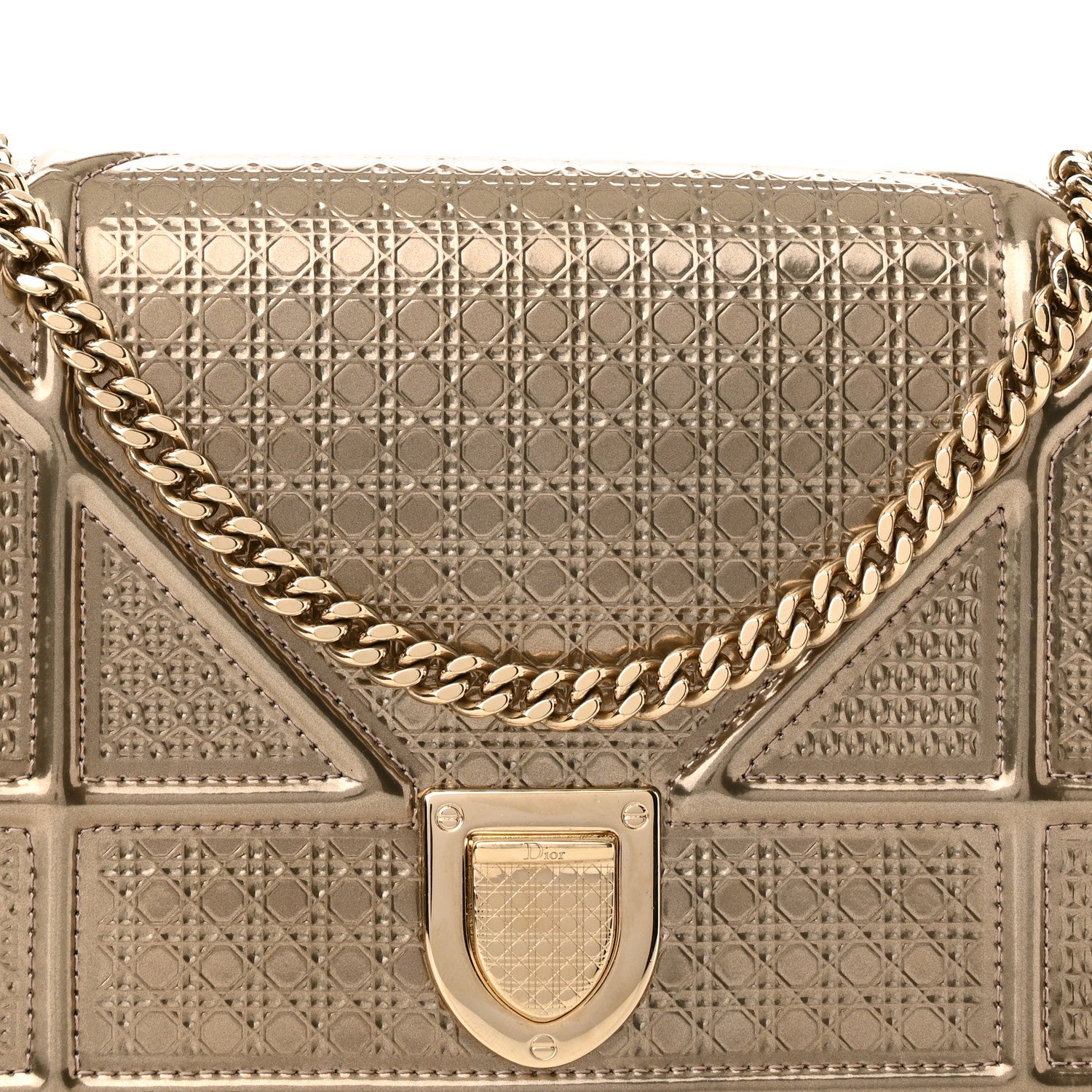 Christian Dior Metallic Patent Micro-Cannage Diorama Wallet on Chain Pouch Gold 6 of 8