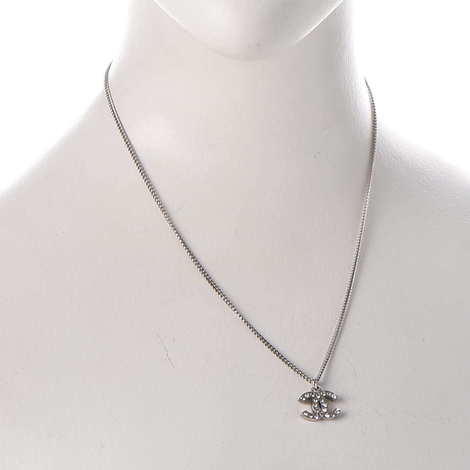 Chanel Crystal Timeless CC Necklace Silver 2 of 7