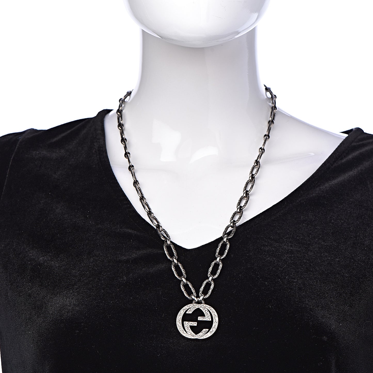 Sterling Silver Textured Interlocking G Pendant Necklace