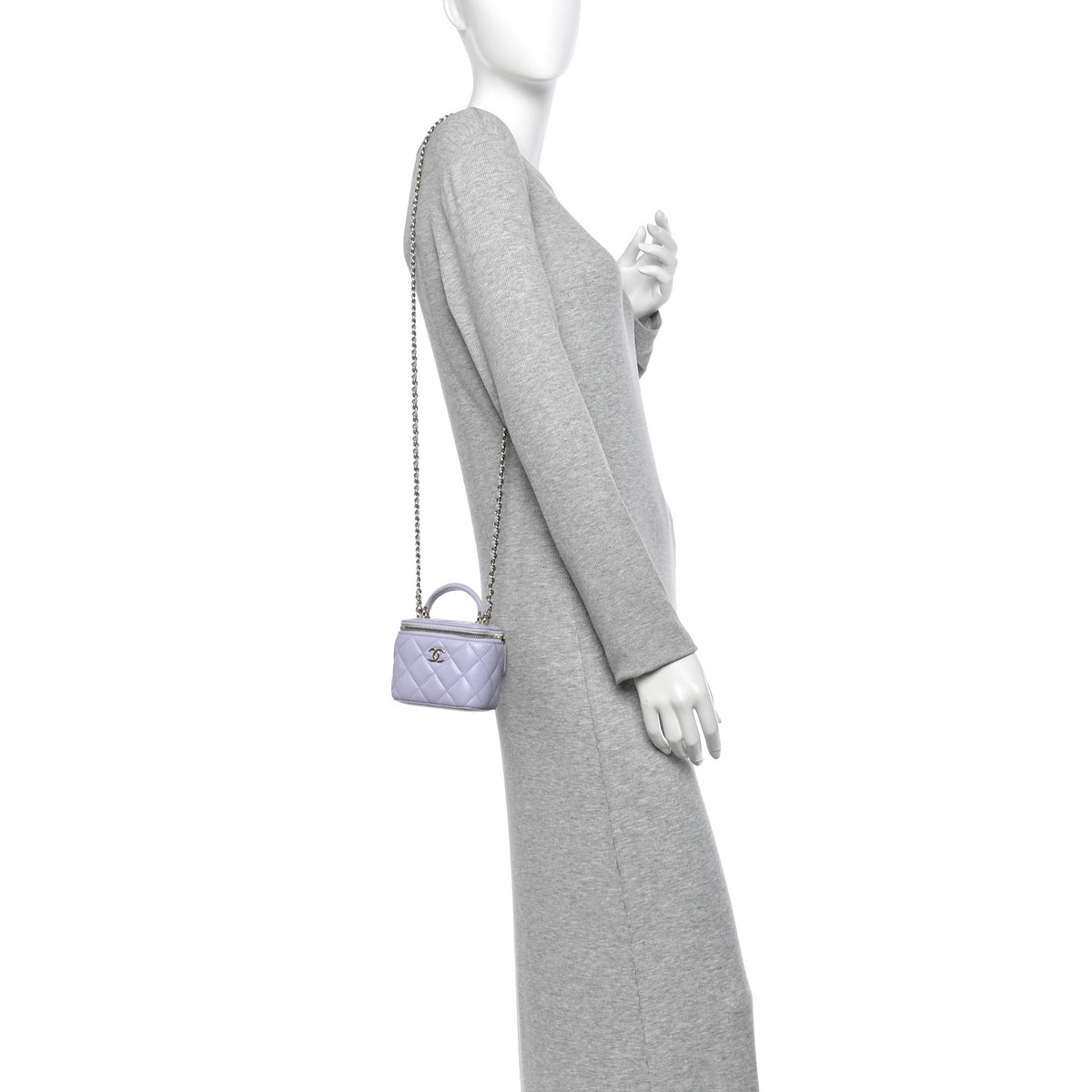 Chanel Lambskin Quilted Top Handle Mini Vanity Case With Chain Light Purple 2 of 10