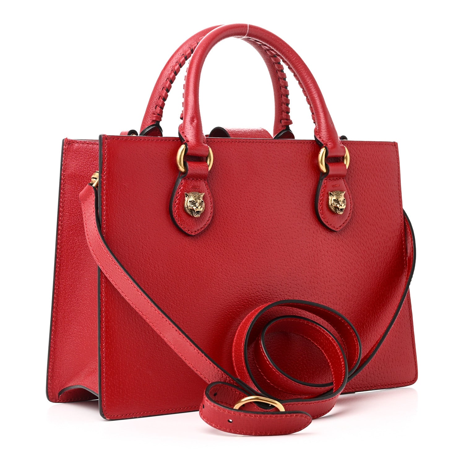 Gucci Grained Calfskin Small Animalier Top Handle Tote Red 3 of 10