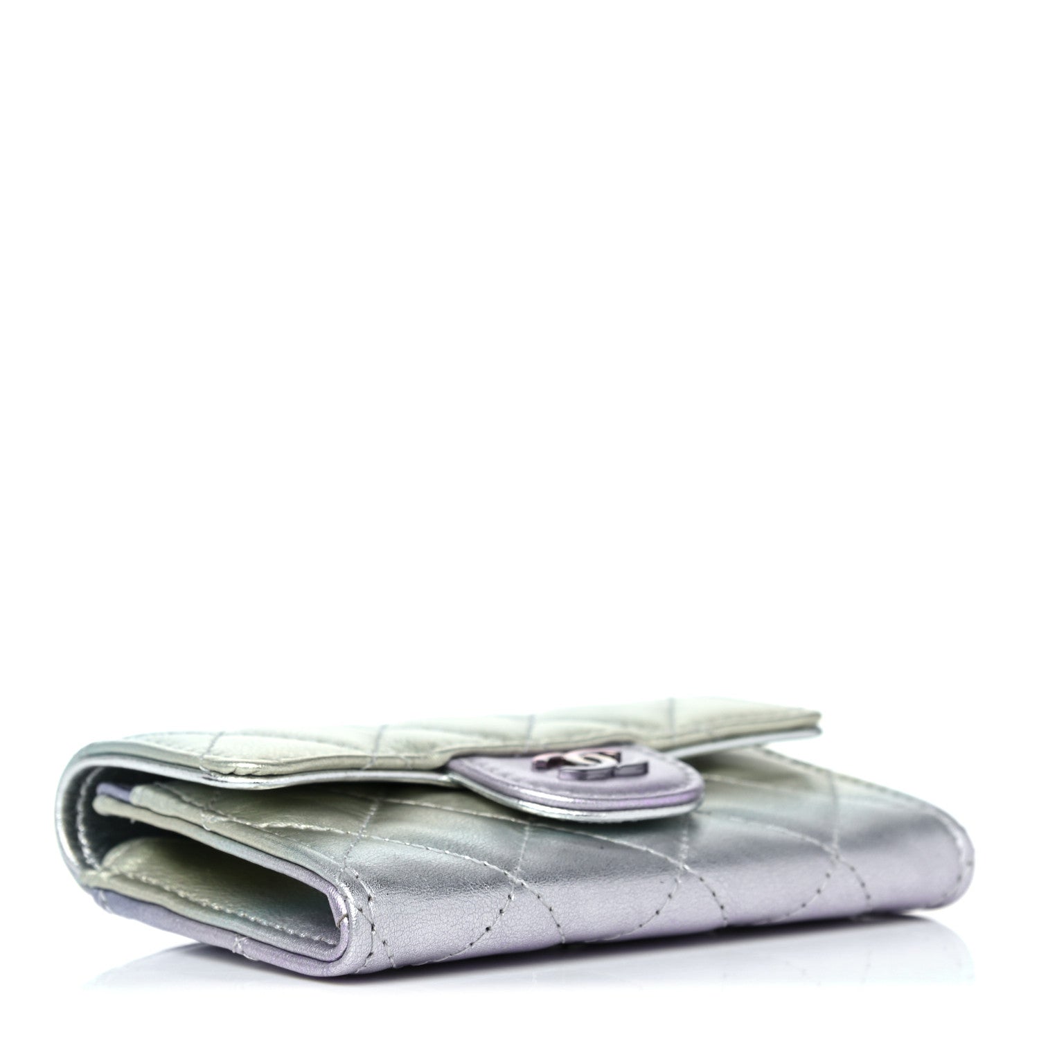 Chanel Gradient Metallic Calfskin Quilted Flap Card Holder Wallet Silver Blue Yellow Purple 4 of 9