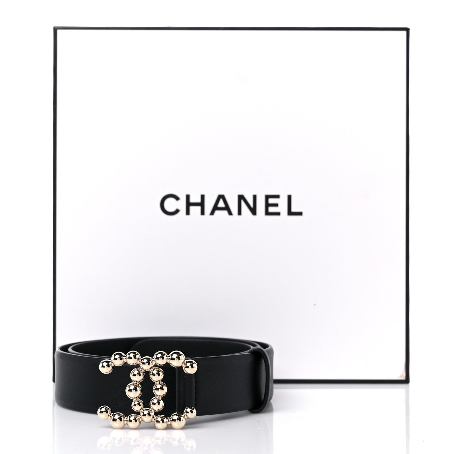 Calfskin Metal Beaded CC Belt 80 32 Black