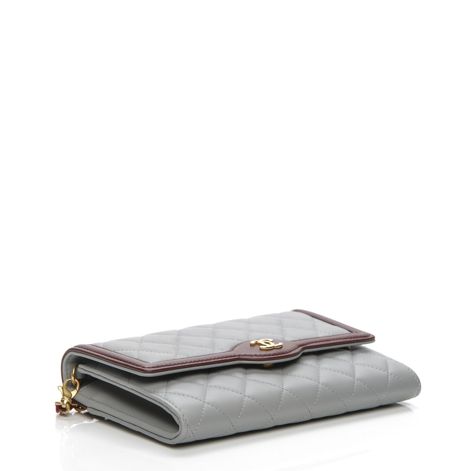 Chanel Lambskin Quilted Wallet With Removable Chain Grey Burgundy 5 of 10