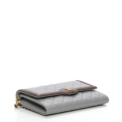 Chanel Lambskin Quilted Wallet With Removable Chain Grey Burgundy 5 of 10