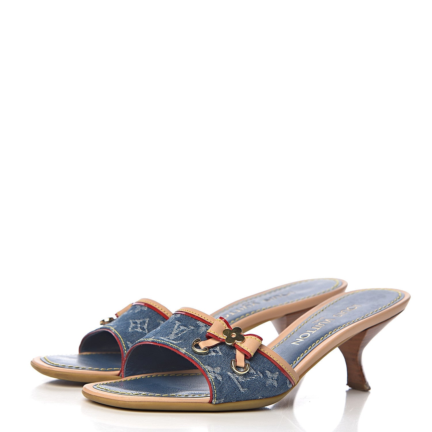 Louis Vuitton Denim Monogram Mules Peep Toe Heels 37 3 of 14