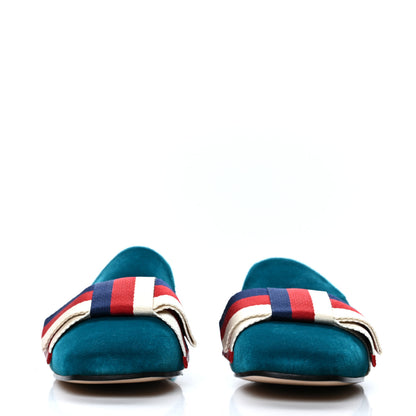 Gucci Softy Velvet Sylvie Bow Slippers 39 Pavone 2 of 7