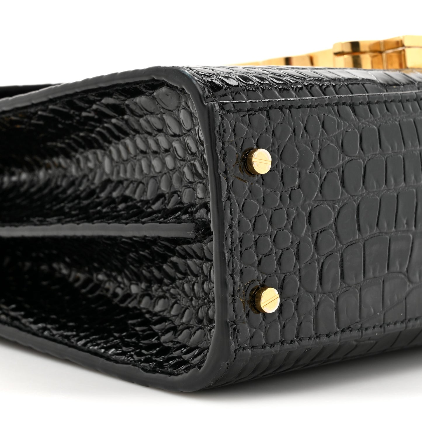Calfskin Crocodile Embossed Mini Classic Monogram Cassandra Top Handle Black