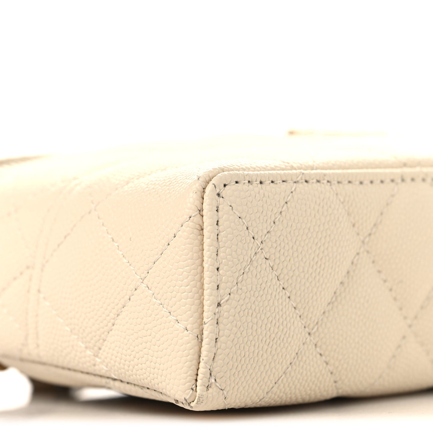 Caviar Quilted Trendy Handle Slim Vanity Ecru